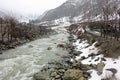 Snow, Slush And Stones Line The Banks Of Sind River