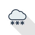 Snow, snowfall cloud, winter weather thin line flat color icon. Linear vector symbol. Colorful long shadow design. Royalty Free Stock Photo