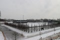 Snow at sport field of CKV in Nieuwerkerk aan den IJssel in the Winter