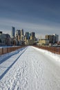 Snow on the Stone Arch Bridge, Minneapolis, Minnesota, USA Royalty Free Stock Photo