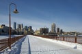 Snow on the Stone Arch Bridge, Minneapolis, Minnesota, USA Royalty Free Stock Photo