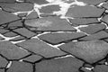 Snow on stone pavement in black and white Royalty Free Stock Photo