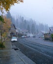 A snow storm blankets June Lake California on a cold winter day Royalty Free Stock Photo