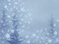Snow storm in a blue tuned winter forest Royalty Free Stock Photo
