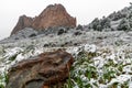 Blizzard at garden of the gods colorado springs rocky mountains during winter covered in snow Royalty Free Stock Photo