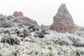 Blizzard at garden of the gods colorado springs rocky mountains during winter covered in snow Royalty Free Stock Photo