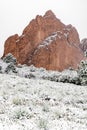 Blizzard at garden of the gods colorado springs rocky mountains during winter covered in snow Royalty Free Stock Photo