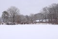 Winter scene in an open field after a snow storm February 2024 7 Royalty Free Stock Photo