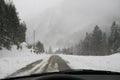 Snow storm in the mountain inside a car Royalty Free Stock Photo