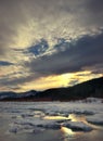 Winter mountain river in ice