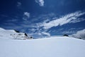 Snow surface of mountains with blue sky and clouds