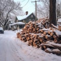 Snow trees nature winter background wood stack forest firewood wooden log woodpile