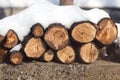Snow on the timber stack Royalty Free Stock Photo