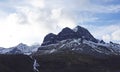 Snow topped mounain peaks in Innerdalen valley in Norway in autumn