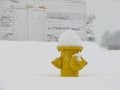 Snow topped yellow fire hydrant on winter day Royalty Free Stock Photo