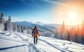 Snow trek hiking hike climbing mountains winter skiing sport skier Royalty Free Stock Photo