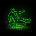 Snow tubing winter fun on the mountainside. Green neon tubing extreme skiing illustration. Royalty Free Stock Photo