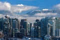 Snow in Vancouver. Vancouver downtown and mount Seymour view from Broadway.