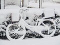 Bicycle Covered by Snow in Winter Day Royalty Free Stock Photo