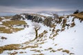 Snow at Walltown Crags below Hadrian`s Wall Royalty Free Stock Photo