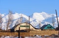 Snow white mountains in Balykchy Royalty Free Stock Photo