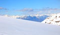 snow white and the panorama of the European Alps mountain range in winter with snow-capped peaks without people Royalty Free Stock Photo