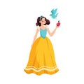 Snow White Princess with Apple and Bird as Good Fairytale Character Vector Illustration