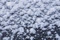 Snow white texture on black background in the form of flakes Royalty Free Stock Photo