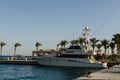 Snow white yacht on the quay. Hurghada, Egypt