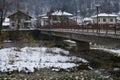 Snow winter  bridge in Glozhene town, Bulgaria Royalty Free Stock Photo