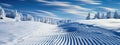 Snow winter covered landscape with skiing tracks