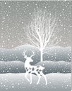 Snow winter forest landscape with deer. Abstract vector illustration of winter forest. tree