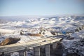 Snow. Winter landscape covered in a white blanket of snow covering mountains and roads. Royalty Free Stock Photo