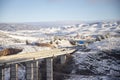 Snow. Winter landscape covered in a white blanket of snow covering mountains and roads. Royalty Free Stock Photo