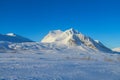 Snow winter in the mountains beyond Northern polar circle, Kebnekaize mountain summit
