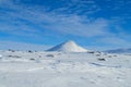 Snow winter in the mountains beyond Northern polar circle, Kebnekaize mountain summit