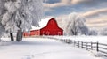 snow winter red barn Royalty Free Stock Photo