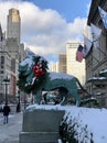 Snow on Wreathed Art Institute Lions