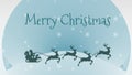 Snowball for Christmas greeting with Santa Claus in a sleigh with the reindeer with the text of Merry Christmas