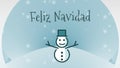 Snowball for Christmas greeting with snowman with the text of Merry Christmas in Spanish