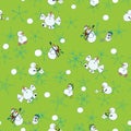 snowball fight in snowstorm snowmen on a snow day seamless vector pattern on green background Royalty Free Stock Photo