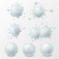 Snowball splatter. Snow splashes and round white snowballs winter kids fight game elements, decoration set for christmas Royalty Free Stock Photo