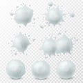 Snowball splatter. Snow splashes and round white snowballs winter kids fight game elements, decoration set for christmas