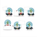 Snowball with tree cartoon character bring information board Royalty Free Stock Photo