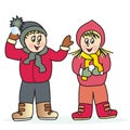 Snowballing, boy and girl, vector illustration