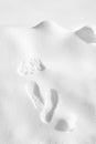 Snowbank with footmark and handprint colorless white