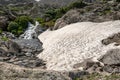 Snowbank Holds Strong In Mid Summer Royalty Free Stock Photo