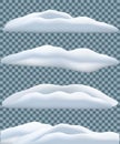 Snowbank set isolated on transparent blue background. Vector winter objects. Royalty Free Stock Photo