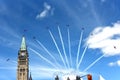 Snowbirds fly over Parliament Hill for Canada Day Royalty Free Stock Photo