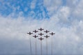 Snowbirds synchronized acrobatic planes performing at air show Royalty Free Stock Photo